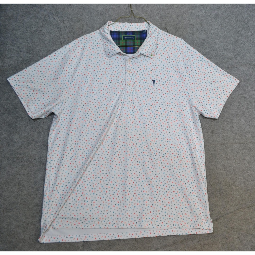 William Murray Polo Shirt Mens XL White Golf Flag Print Stretch Short Sleeve